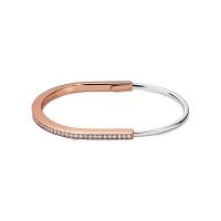 Tiffany Lock Narrow Bangle in Rose and White Gold with Half Pavé Diamonds Medium size - Like New 2024
